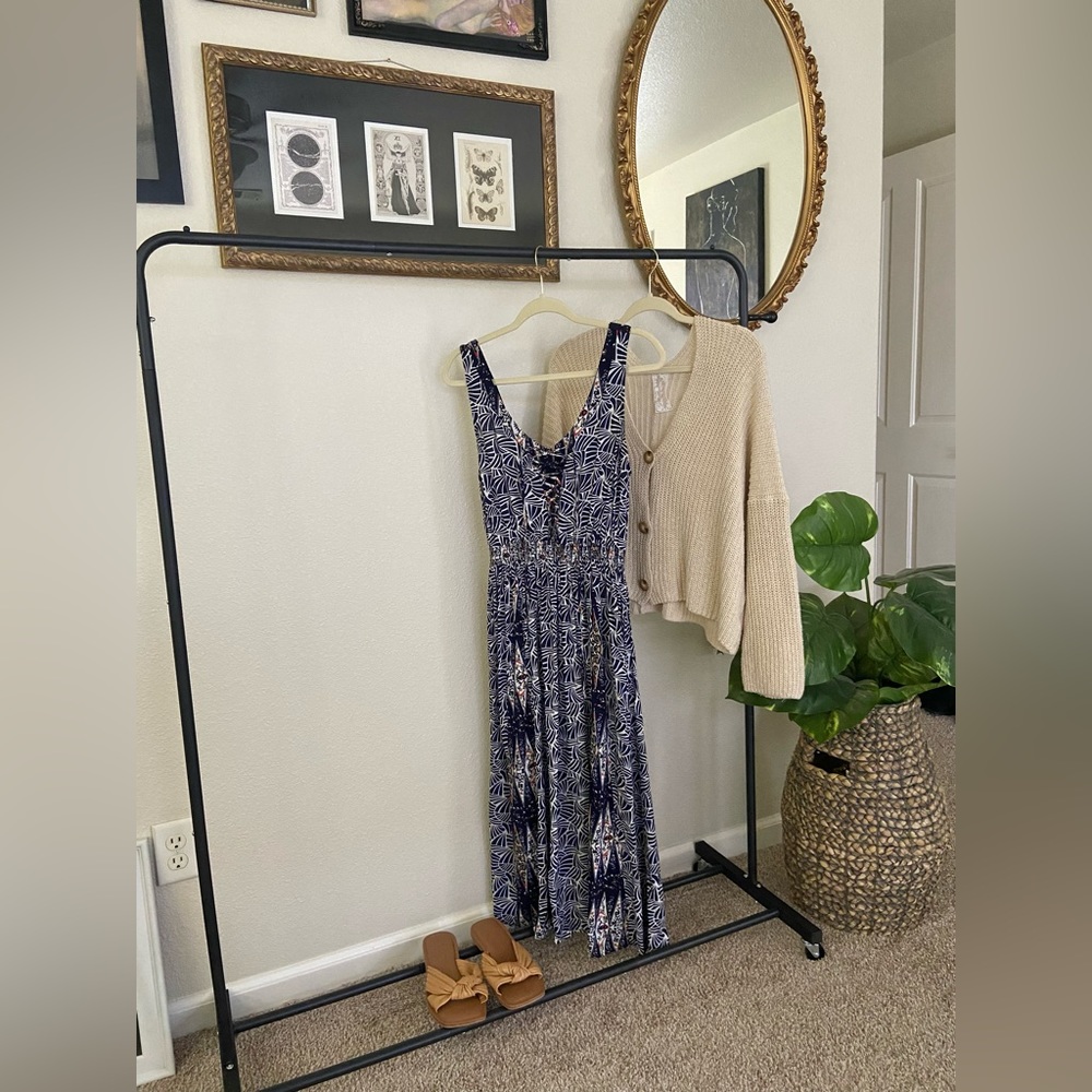 Anthropologie blue geometric jungle maxi dress size m